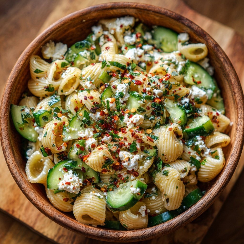 Mediterraner Nudelsalat Mit Gurke