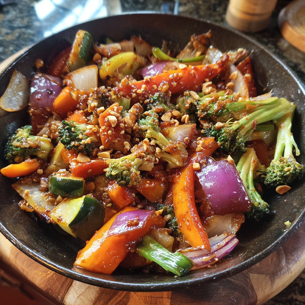 Asiatische Gemüsepfanne mit Erdnuss