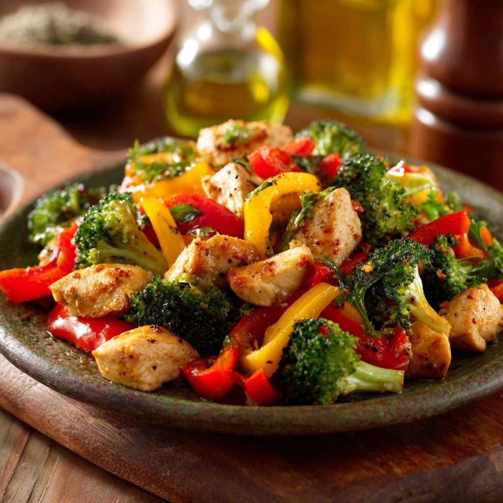 Kalorienarme Hähnchenpfanne Mit Brokkoli Und Paprika