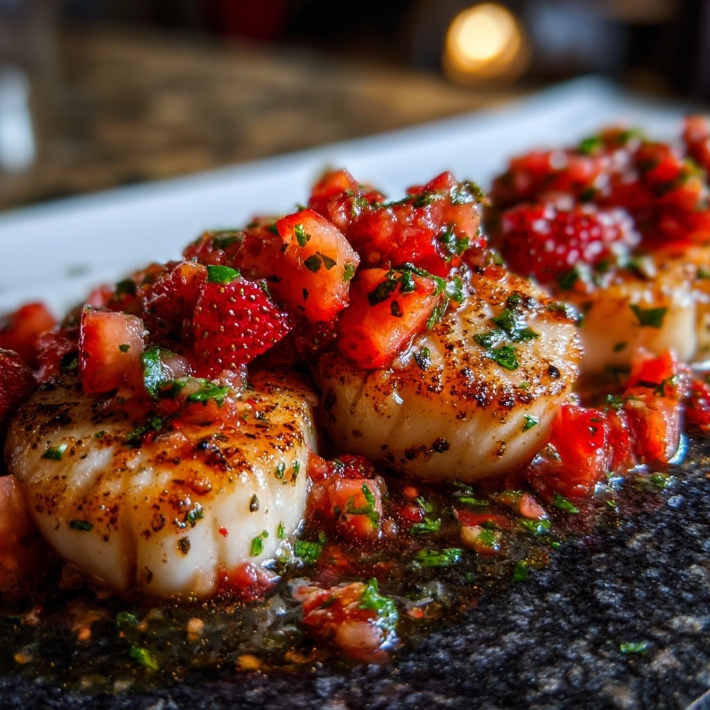 Jakobsmuscheln mit Erdbeersalsa